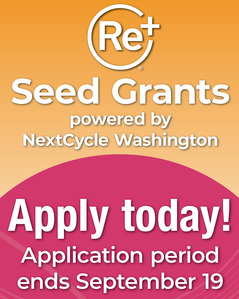 Graphic displaying "Re+ Seed Grants powered by NextCycle, Apply today! Application period ends September 19"