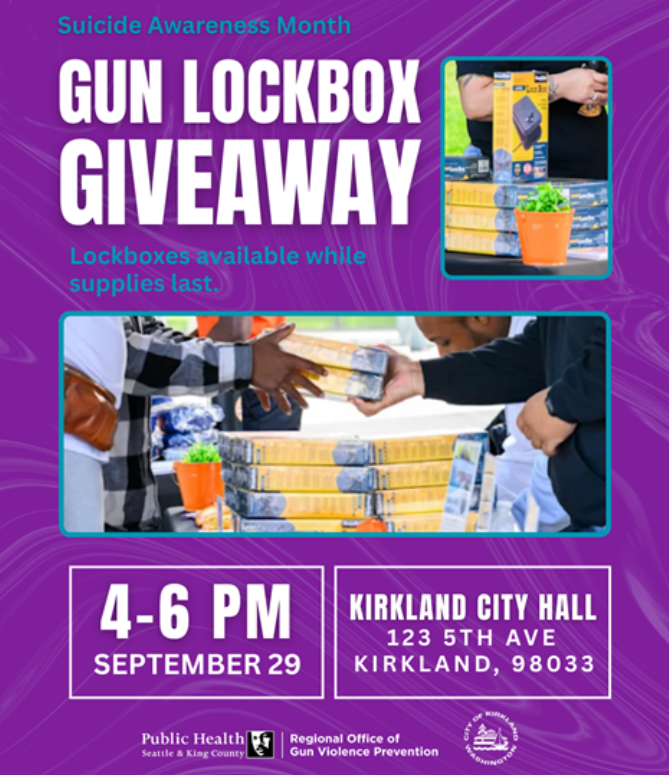 An infographic about the gun lockbox giveaway on a purple background
