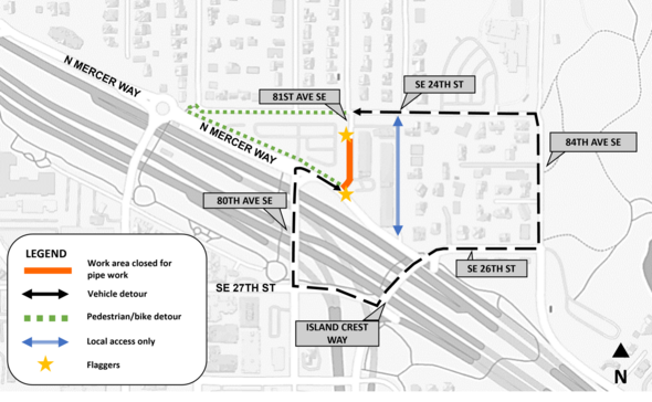 Map of work area for pipe adjustments on 81st Ave SE