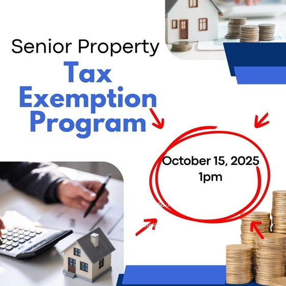 An infographic sharing the event details of the Kirkland senior property tax exemption event
