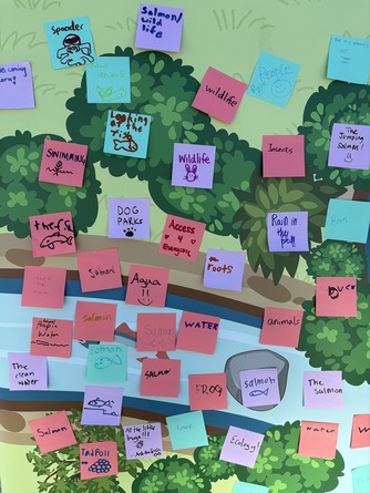 A photo of a display board covered in sticky notes.