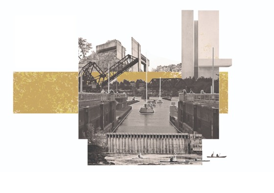 Collage de inspiración de diseño con el río Duwamish.