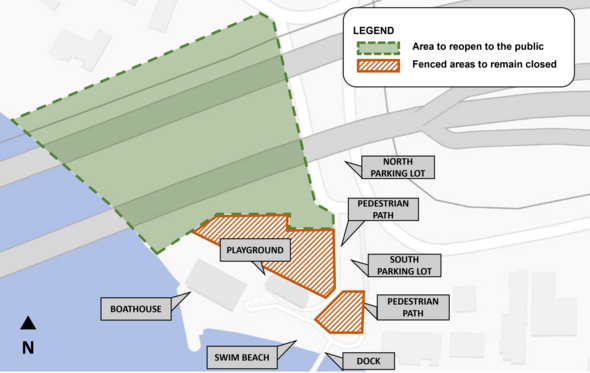 Map of section of Enatai Beach Park reopening to the public
