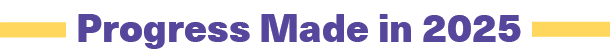 The words "Progress Made in 2025" in purple between two yellow bars