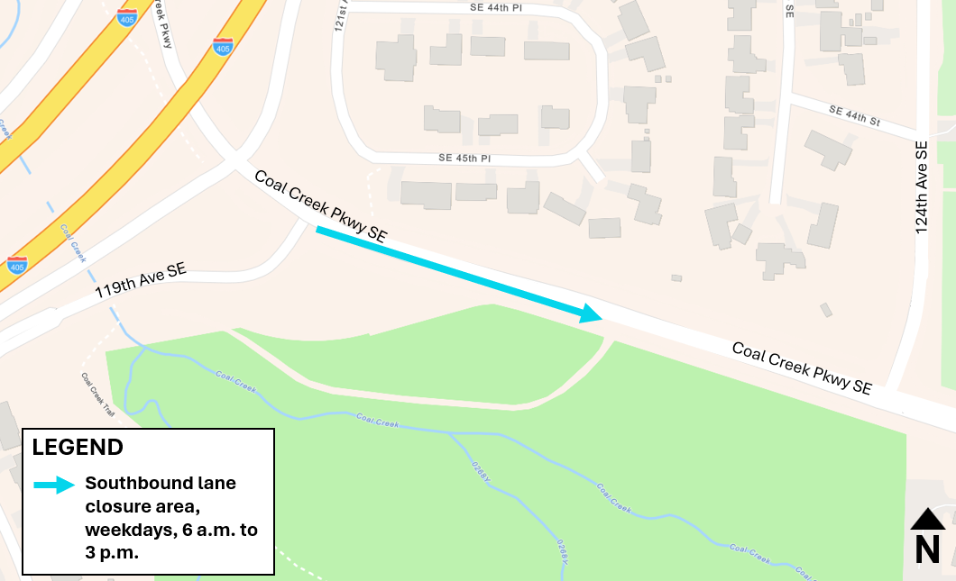 Lane closure on Coal Creek Parkway SE, near I-405