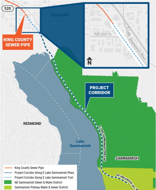 Map of the identified project corridor, mostly along East Lake Sammamish Parkway.