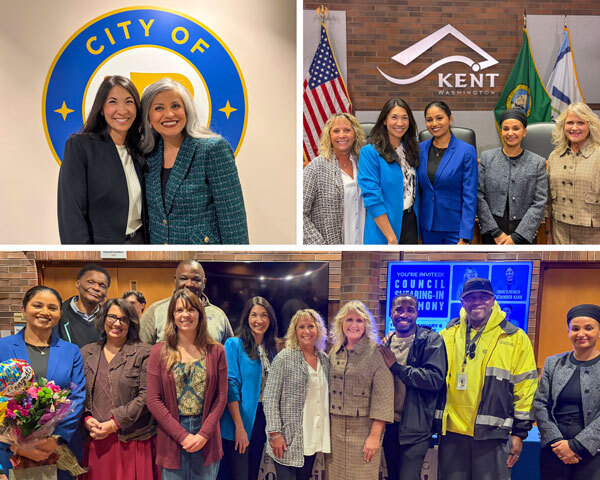 Three photos of Councilmember Fain with groups.