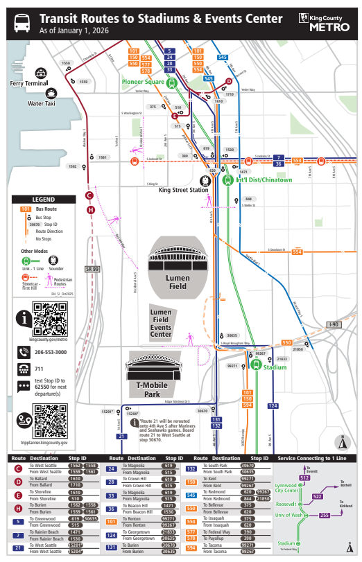 Transit Routes to stadium and events center map updated January 2026