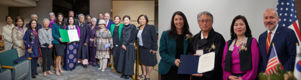 Councilmembers with guests at the Korean American Day proclamation.