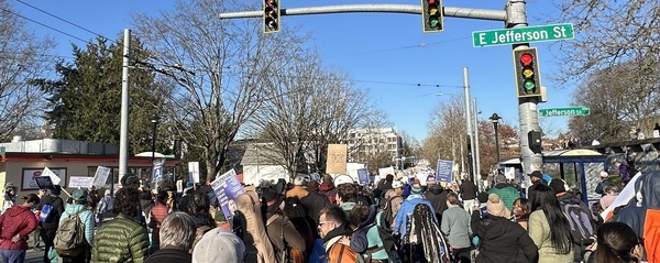 Crowd at the rally on # Jefferson Street.