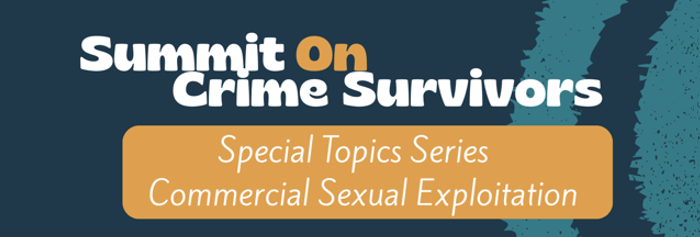 "Summit on Crime Survivors" in white text on a blue textured background