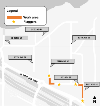 Map of work area at the intersection of 78th Ave SE and SE 24th St and 81st Ave SE and SE 24th St.