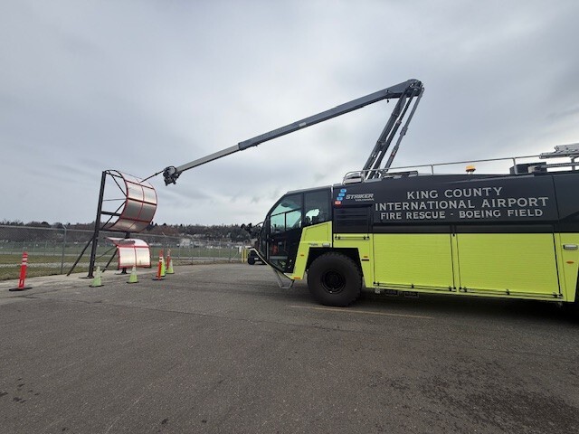 Fire engine with piercing tool at practice