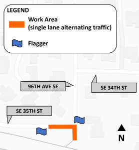 Map of work area at SE 35th St and 96th Ave SE
