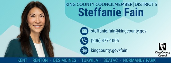 Email footer with contact information including email at steffanie.fain@kingcounty.gov or phone 206-477-1005