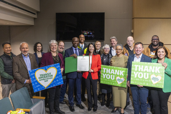 King County Council with transit workers in the Council Chambers