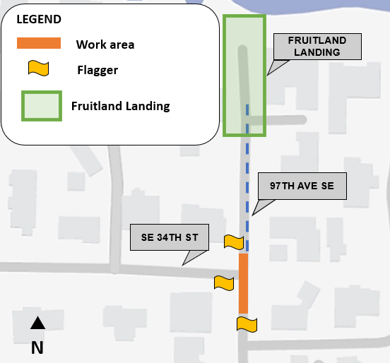 Map of work area around 97th Ave SE and SE 34th St