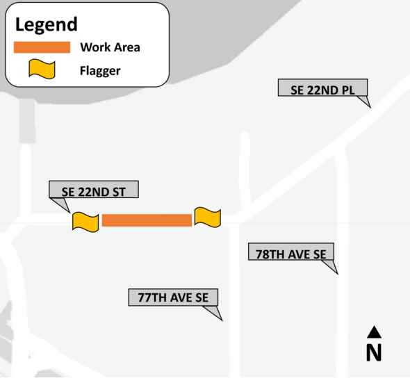 Map of single lane closure near North Mercer Pump Station