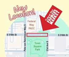 Map showing the new location for the Federal Way Farmers Market at Town Square Park.
