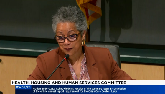 screenshot of Councilmember Rhonda Lewis speaking during a committee meeting from the dais.
