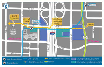 map indicating routing of a pedestrian crossing over I-405 in Bellevue