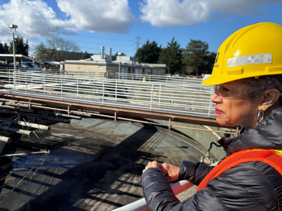 Photo of CM Rhonda Lewis looking at an industrial project.