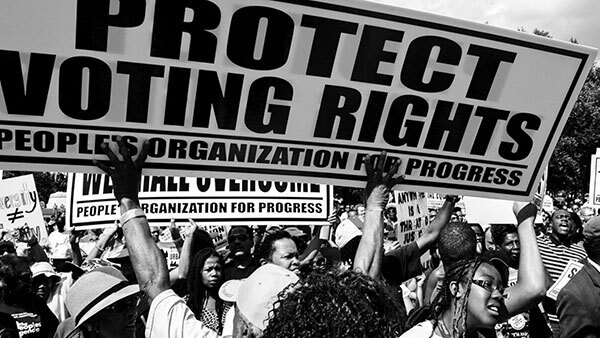 Protect Voting Rights sign at a protest.