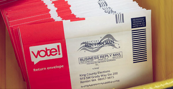 A stack of ballot envelopes.
