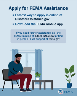 Ad showing how to apply for FEMA disaster assistance. 