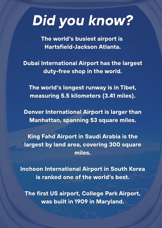 Airport facts: ATL busiest, DXB largest duty-free shop, BPX longest runway, DMM largest by land area, ICN one of world's best, CGS first US airport