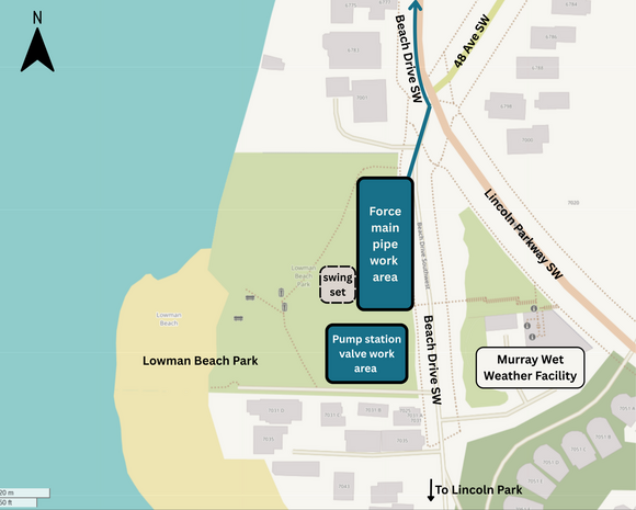 Map of Murray Projects work area at Lowman Beach Park