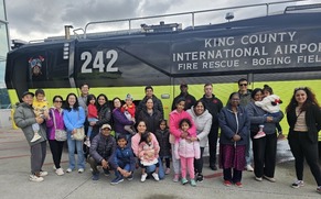 Tour group with fire engine