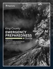 The King County Emergency Preparedness Guide cover shows Mt. St. Helens erupting with a large ash plume, prepared by the Office Pete von Reichbauer.