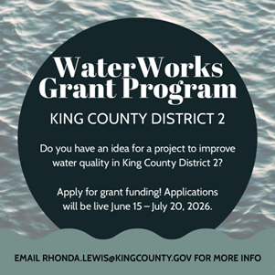 A graphic advertising the King County WaterWorks Grant Program.