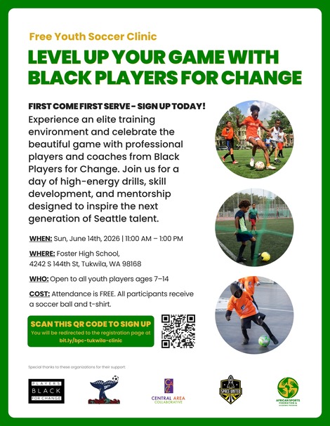 Flyer of event information for Free Youth Soccer Clinic