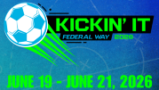 Kickin' It Federal Way 2026 event logo with soccer ball and dates June 19 - June 21, 2026.