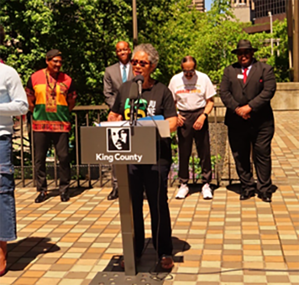 CM Lewis speaks at the King County Juneteenth Flag Raising.