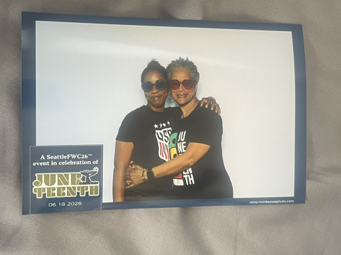 CM Lewis alongside her daughter, Achijah, celebrating Juneteenth
