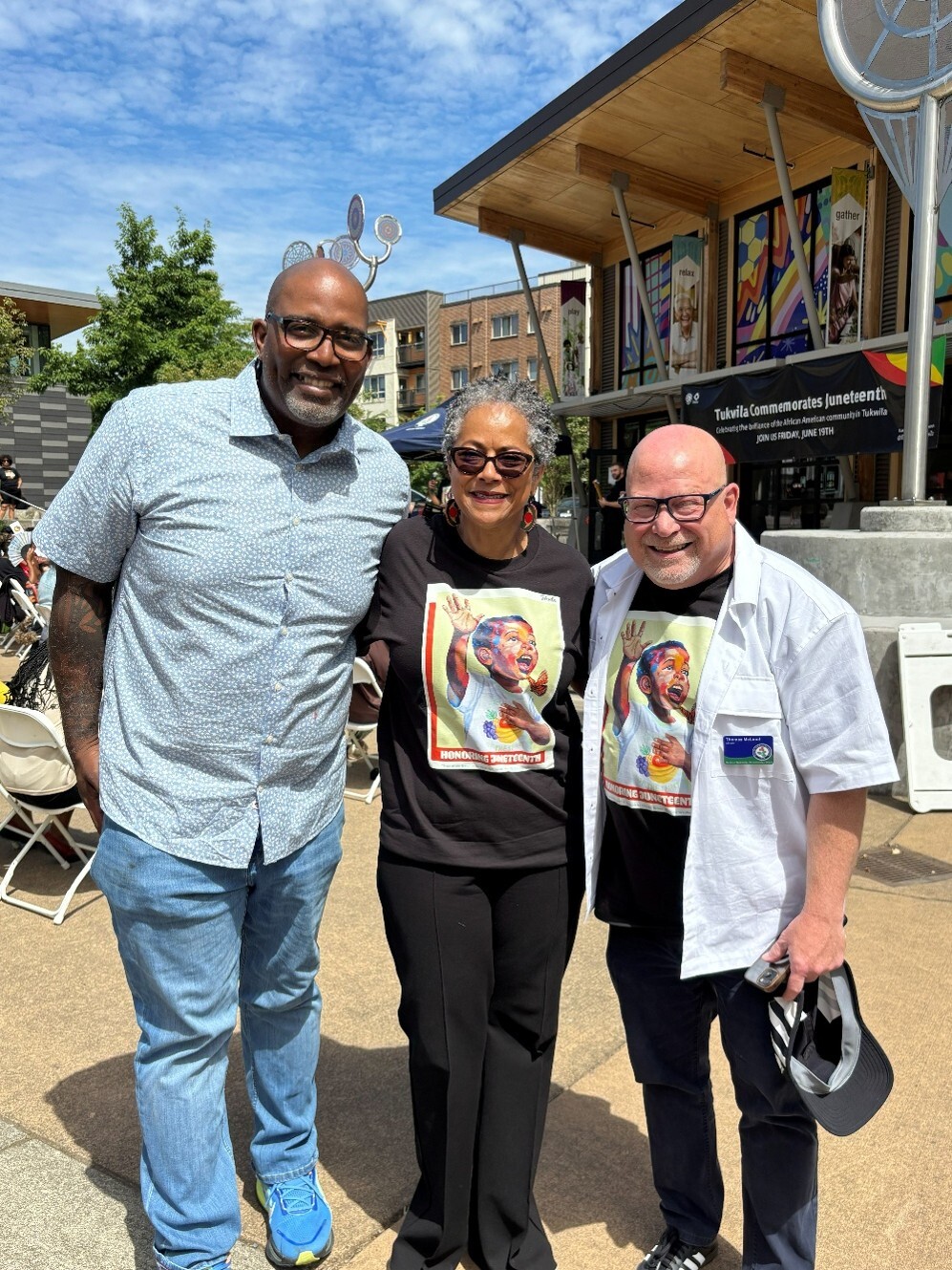 Right to Left:  Former D5 King County Councilmember and Tukwila City Councilmember DeSean Quinn, CM Lewis, Tukwila Mayor Tom McLeod