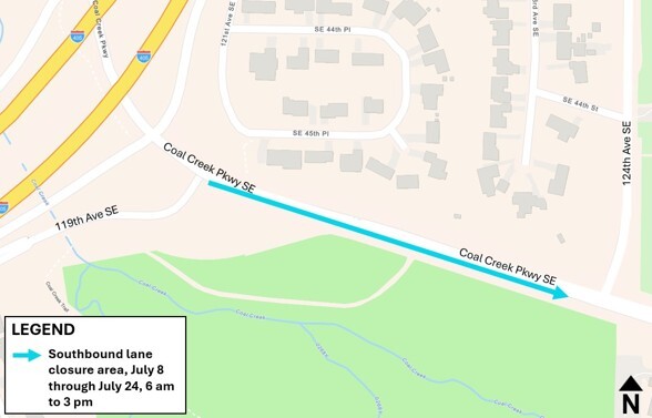 Map of the traffic impacts on Coal Creek Parkway SE