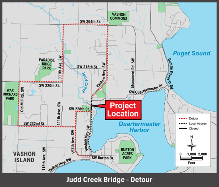 Judd Creek Bridge Resurfacing Project Detour Map