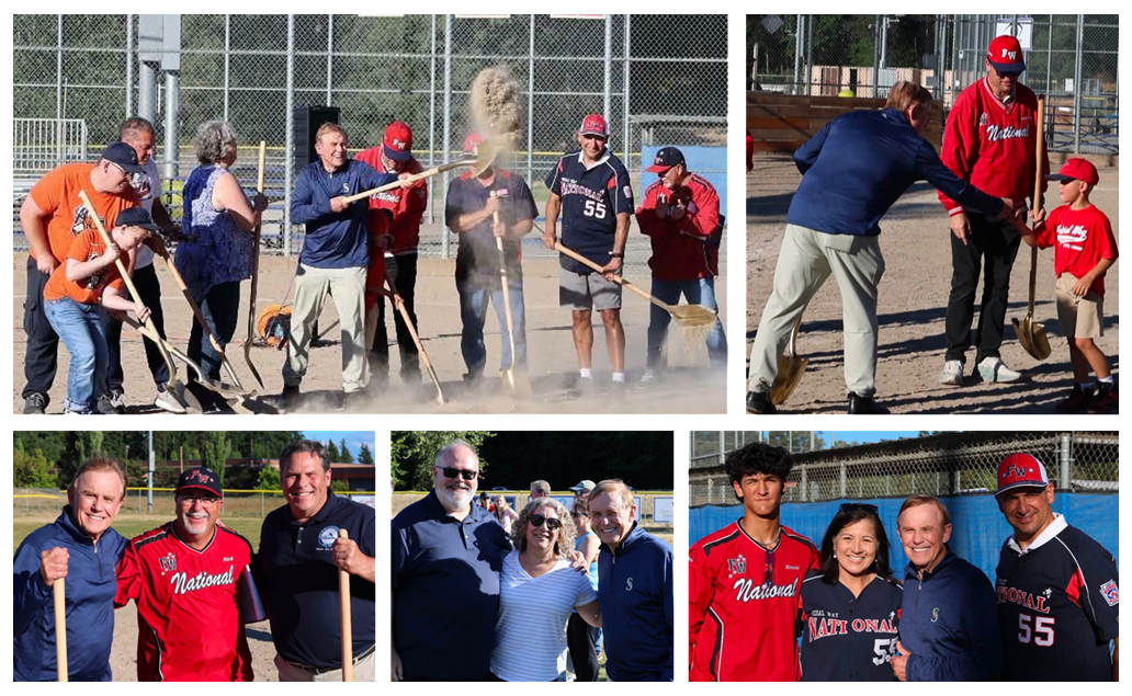 Collage of people participating in the Federal Way National Little League turf groundbreaking ceremony.