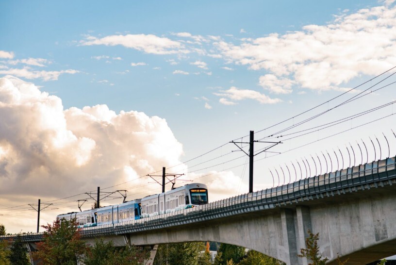 Sound Transit Train on Tracks 