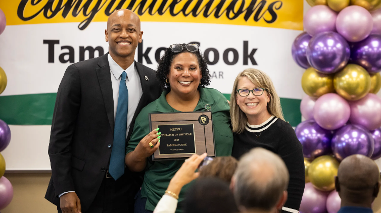 image of executive Zahilay and General Manager Alison with Operator of the Year Tamieko Coook