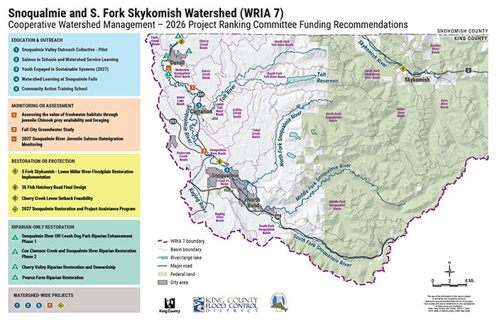 Snoqualmie and South Fork Skykomish Watershed Map - 2026 Project Ranking Committee Funding Recommendations