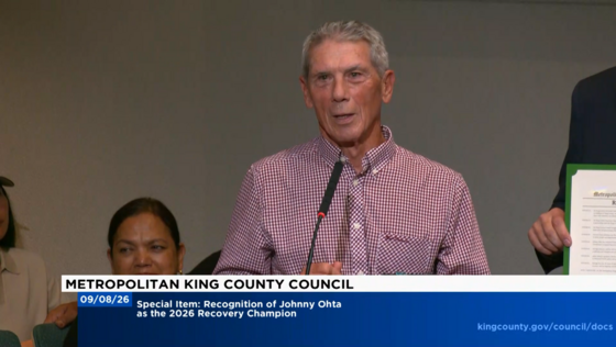 Johnny Ohta accepts the 2026 King County Recovery Champion award