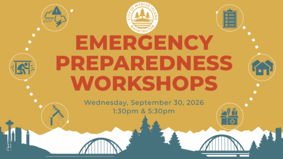 "Emergency Preparedness Workshops" in blue letters on a yellow background