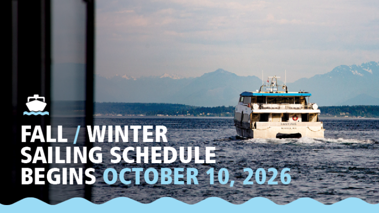 text: "Fall/Winter Sailing Schedule begins October 10, 2026" includes image of the water taxi