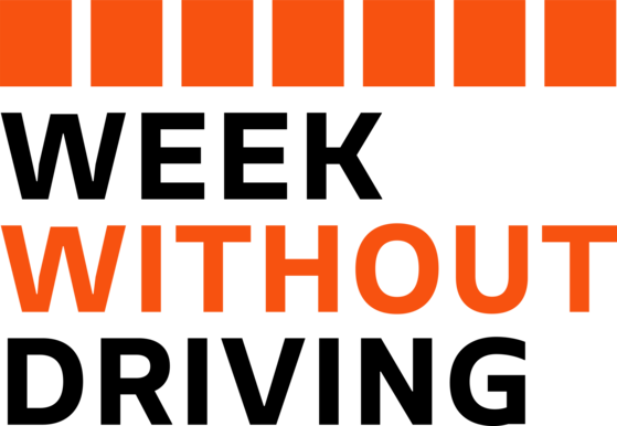 "Week Without Driving" in black and orange letters beneath seven orange rectangles