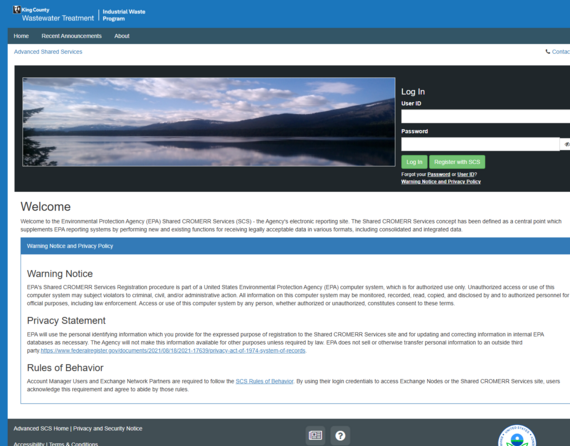 CROMERR system log in page